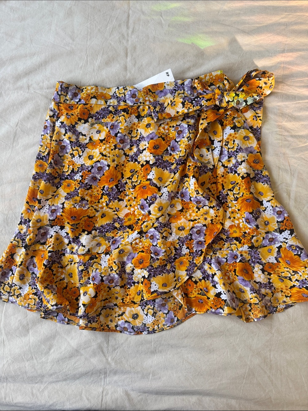 NWT H&M Yellow & Purple Floral Wrap Mini Skirt XS